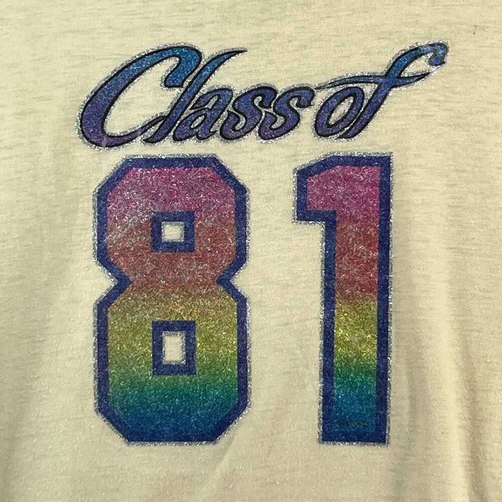 CLASS OF 81 Shirt Mens XL CHED Single Stitch Rainbow Glitter Iron On USA VTG
